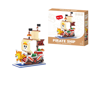 Blocs de construction de bateau pirate d'anime avec voiles à motif de crâne de dessin animé pour les fans, à assembler soi-même, pour décoration intérieure et présentoir de collection sur étagère - Product Image 1
