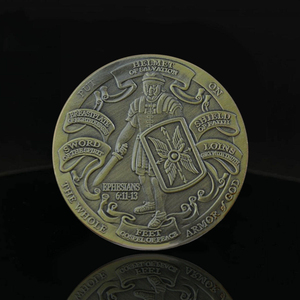 Moneda <span class=keywords><strong>de</strong></span> desafío Armadura <span class=keywords><strong>de</strong></span> <span class=keywords><strong>Dios</strong></span> <span class=keywords><strong>de</strong></span> 40 mm, moneda cristiana <span class=keywords><strong>de</strong></span> oración, moneda romana <span class=keywords><strong>de</strong></span> alto relieve con versículo bíblico, moneda <span class=keywords><strong>de</strong></span> bronce personalizada - Product Image 1
