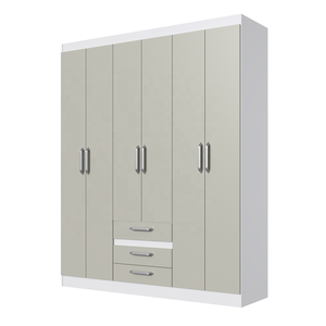 Armoire de style moderne ESSENTIAL 6 portes 3 tiroirs Meuble de chambre en bois Panneaux de particules Revêtement verni céramique Blanc/Cristalo - Product Image 2