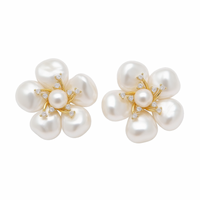 Boucles d'oreilles clous en perles d'eau douce naturelles Edison de qualité supérieure, forme baroque, blanches, plaquées or AAA
