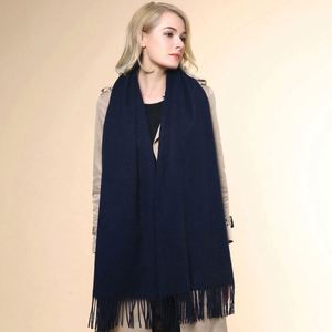 Autumn Winter Women Lady Thickened 100% <b>Wool</b> Shawl Custom Logo Solid Color Traditional Tassel <b>Scarves</b> - Product Image 3