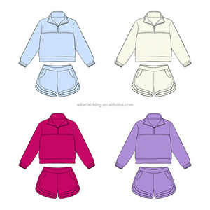 Conjunto de Sudadera y Pantalones Cortos de Algodón al por Mayor para Niñas, Traje Deportivo con Cierre de Cremallera, Ideal para Deportes Escolares y Uso Diario - Product Image 5