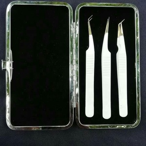 Juego de Pinzas para Extensión de Pestañas Clásicas, 3 Piezas de Acero Inoxidable, Puntas Puntiagudas, Color Blanco Dorado, Herramienta de Belleza de Alta Calidad, para Cejas, Obexa - Product Image 1