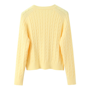 <span class=keywords><strong>Cardigan</strong></span> da <span class=keywords><strong>Donna</strong></span> <span class=keywords><strong>Giallo</strong></span> con Collo a Girocollo, Lavorazione a Maglia, Monopetto, Motivo Intrecciato, Maniche Lunghe, Stile Casual e alla Moda - Product Image 2