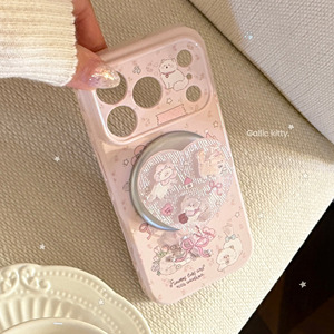 Funda de Teléfono con Diseño de Gato de Dibujos Animados y Soporte de Corazón para iPhone 17 Pro Max, Funda para iPhone <span class=keywords><strong>11</strong></span>, 12, 13, 15, 16 Plus - Product Image 1