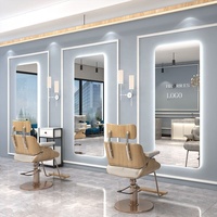 Miroir de Salon de Coiffure Professionnel GEDO, Miroir de Beauté Carré Mural en Alliage d'Aluminium Moderne avec Lumière LED pour Coiffeur