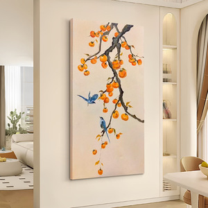 Peinture à l'huile peinte à la main, art abstrait, fleurs et oiseaux, décoration murale pour entrée, sans cadre, panneau arrière en métal - Product Image 4