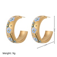 Boucles d'oreilles créoles grandes en forme de C, personnalisées, en acier inoxydable 316L plaqué or 18 carats, motif marguerite émaillée vintage, bijoux cadeaux, vente en gros
