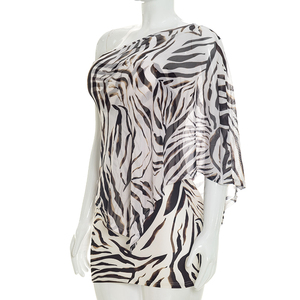 Viviblook J26ST239 Women Summer Dress <b>Set</b> <b>Sexy</b> Sheer Mesh Top Printed Dress Two Piece <b>Set</b> for Ladies - Product Image 3