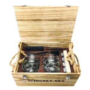 Whiskey Military Gift Set and Glasses Set with Rustic Dark army Wood Crate 8 Granite Whiskey Rock Stones