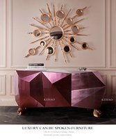 Mobilier italien Table de buffet moderne en acier inoxydable au design diamant Style européen Buffet en métal brillant Buffet de luxe