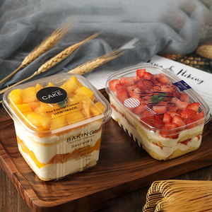 Vente en gros de gobelets en plastique transparent PET carrés de 300 ml/400 ml, boîte à gâteaux, boîte à dessert, gobelets à fruits, contenants pour glaces avec couvercle - Product Image 3
