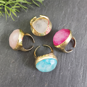 Mới Nhất Thiết Kế Đá Quý Tự Nhiên Đồ Trang Sức 18K Vàng Mạ Có Thể Điều Chỉnh Duy Nhất Đá Vòng Lớn Rose Quartz Pha Lê Phụ Nữ Nhẫn - Product Image 3