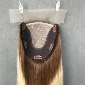 Topper en soie casher juif, cheveux humains vierges européens, cuticule Remy, <span class=keywords><strong>kippa</strong></span>, chute de cheveux, cheveux raides blonds bruns pour toupet - Product Image 1