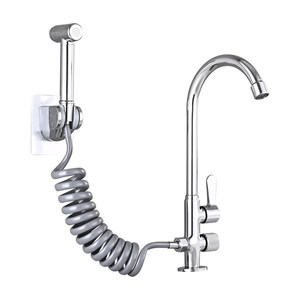Grifo de cocina de latón con rociador extraíble, grifo de fregadero de arco alto de agua fría para limpieza de fregonas y lavandería - Product Image 1