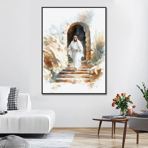 Pittura originale religiosa Boho di <span class=keywords><strong>arte</strong></span> murale <span class=keywords><strong>cristiana</strong></span> di gesus stampa decorativa della tela dell'acquerello Boho - Product Image 3