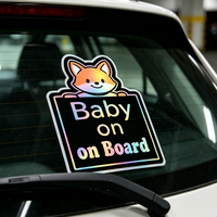 Autocollants de signalisation automobile en gros, découpés à la forme, motif renard mignon, hologramme laser, écologiques, anti-contrefaçon, autocollants auto-adhésifs
