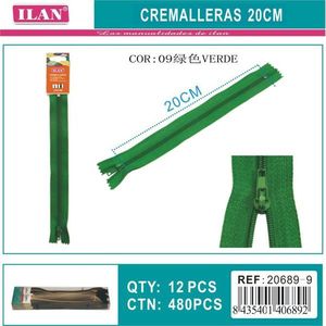 Cerniera verde Iln da 20 cm con denti in metallo per abbigliamento e borse - Product Image 3