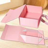 Caja de Regalo Magnética Plegable Tipo Libro en Rosa Mate de Lujo, Cierre con Cinta, Logotipo Personalizado, Papel Doble Cobre, Impresión a Cuatro Colores, para Bodas