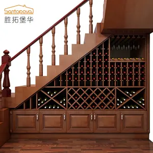 Lüks özel depolama merdiven köşe şarap dolabı tasarımı ahşap şarap ekran depolama dolabı