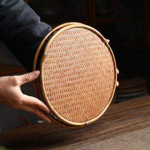 Bandeja de té tejida a mano de bambú, tapete redondo de ratán para juego de té Kung Fu, bandeja de almacenamiento para el hogar, uso para el té de la tarde - Product Image 4