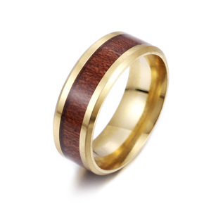 Risingmoon anel de banda de casamento para homens, anel de madeira masculino personalizado de aço inoxidável anéis de madeira para casamento - Product Image 5