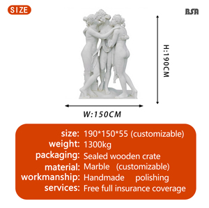 Statue des Trois Grâces sculptée à la main par BSA, en marbre blanc, sculpture grecque classique pour la décoration de cour extérieure - Product Image 2