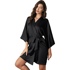 Vestaglie da Sposa e Damigella con Bordo in Pizzo per Donne, Vestaglie Simil-Seta per Feste Nuziali, Kimono in Raso Ricamato - Product Image 6