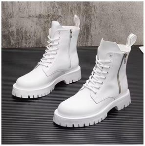 2026 Men's High Top Waterproof Genuine Leather Upper Breathable Short Chelsea Boots Thick Soled Anti Slip Fashion White - Product Image 2