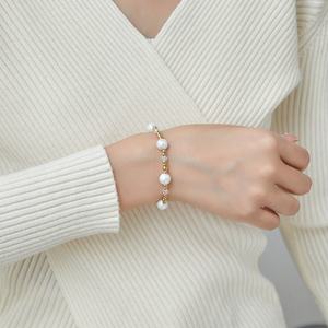 Custom Wholesale Stainless Steel Fashion Bead Pearl Bracelets 14k 18k <b>Gold</b> <b>Plated</b> Bracelet & <b>Bangles</b> for Women - Product Image 2