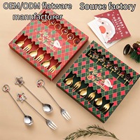 Dingyong OEM/ODM Ensemble de couverts modernes en acier inoxydable poli miroir, cuillère à dessert de Noël, fourchette à fruits, pour fêtes, maison, vacances, service de table et thé