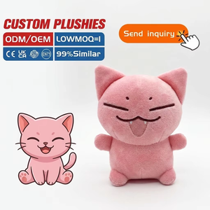 Juguetes de Peluche Bordados Personalizados, Muñeco de Gato Rosa Sonriente, Convierte tu Dibujo Divertido de Gato en una Mascota de Peluche Real, Perfecto - Product Image 1