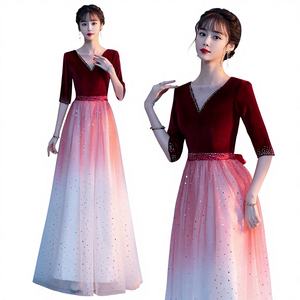 Robe de chœur rouge longue en velours doré antistatique pour femme, nouvelle collection 2025, idéale pour la récitation, les concours et les spectacles de <span class=keywords><strong>chant</strong></span> - Product Image 1