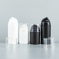 Label Sablon Logo Kustom Botol Plastik Krim Mata Pompa Airless 50ml 100ml Hitam/Putih Doff dengan Tutup Transparan