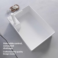 Évier de comptoir rectangulaire moderne en céramique avec drain latéral dissimulé, fixation monotrou pour usage domestique et buanderie