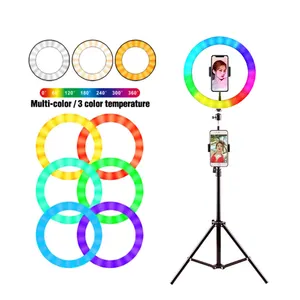 10, 13, 14, 18, 21 дюймов, многоцветный кольцевой фонарь для селфи, MJ-20 MJ-45 музыкальный режим, светодиодный RGB-светильник со штативом