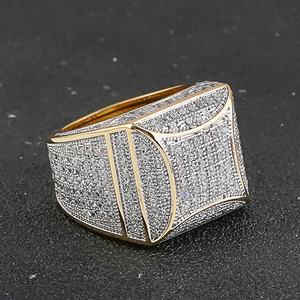 Anillo de boda de latón chapado en oro de 18 quilates para hombre, elegante, con circonita cúbica, estilo hip hop, para fiesta de compromiso, chapado en oro - Product Image 4