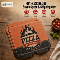 Boîte à pizza personnalisée écologique jetable en carton ondulé, en pâte moulée, finition mate, pliable, impression quadricolore