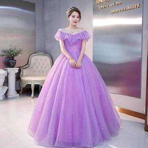 Violet Gauze Long Evening Dress With 3D Flowers Stage Performance Women's Art Exam Outfit Dreamy Forest Style Puffy Skirt - Product Image 4