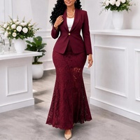 Ensemble deux pièces pour femmes grandes tailles, veste blazer slim, jupe sirène en dentelle, ensemble élégant pour le bureau, costume formel pour femmes