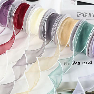 โบว์ผูกผมแบบถักลายดอกไม้สีรุ้ง DIY ริบบิ้นลายคลื่นตกแต่งวันเกิด ขนาด 4 ซม. ริบบิ้นโพลีเอสเตอร์ตาข่ายมุกประดับดอกไม้ - Product Image 1