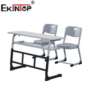 Ekintop塑料学校桌椅实木胶合板学生桌椅套装，带扶手学校家具