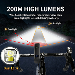 Lampe de vélo à double LED 200M haute luminosité rechargeable étanche IP65 pour cyclisme extérieur avec projecteur et éclairage large - Product Image 1