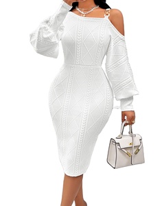 Invierno solo hombro linterna manga Color sólido <span class=keywords><strong>riñonera</strong></span> cadera vestido nueva ropa <span class=keywords><strong>de</strong></span> mujer - Product Image 1