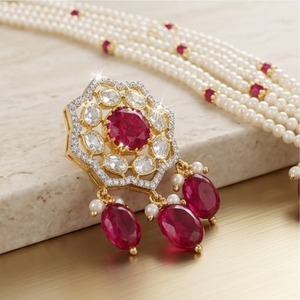 Conjunto de Collar de Plata 925 con Rubí y Perla, Joyería de Diseño para Novia, Aretes Tradicionales para Mujer, Colección de Joyería para Mujer - Product Image 3
