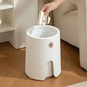 Poubelle cylindrique Sanzei avec couvercle, blanche, pour intérieur, bouton poussoir, grande capacité, étanche, anti-odeurs - Product Image 4