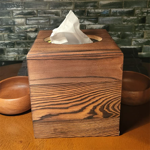 Cubierta de soporte de madera quemada sólida Rectangular, dispensador de pañuelos faciales de baño, cubierta rústica de caja de pañuelos de madera - Product Image 3