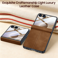 Étui de luxe en cuir PU à charnière magnétique avec axe central pour Samsung Z Flip 6 7 8, avec protection d'écran en verre anti-traces de doigts