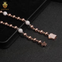 8mm personnalisé glacé boule perlée longues perles collier 925 chaînes en argent Sterling or Rose pour hommes rappeur mode Hip Hop bijoux