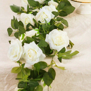 <b>Artificial</b> <b>White</b> <b>Rose</b> Vine Wreath Silk Flower Hanging Decor Indoor Wedding Arch Home Decoration - Product Image 3
